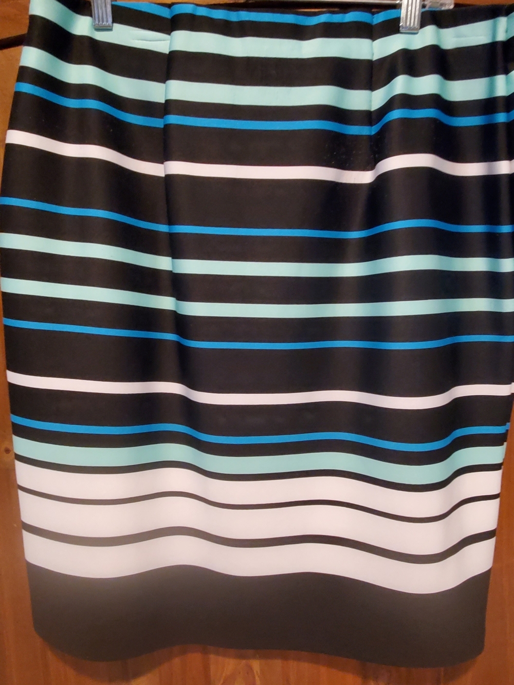 Dress Barn Black, White & Aqua Striped Pencil Skirt